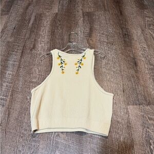 Zara Yellow Floral Embroidered Tank Top